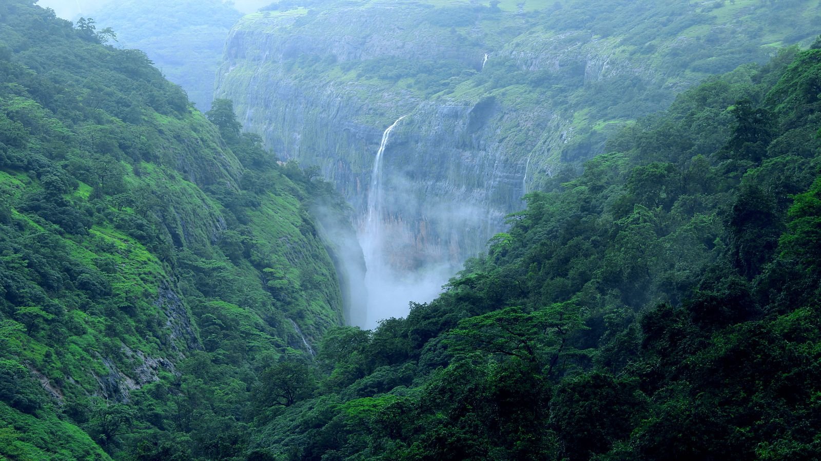 Scenic mountain waterfall at Tamhini Ghat